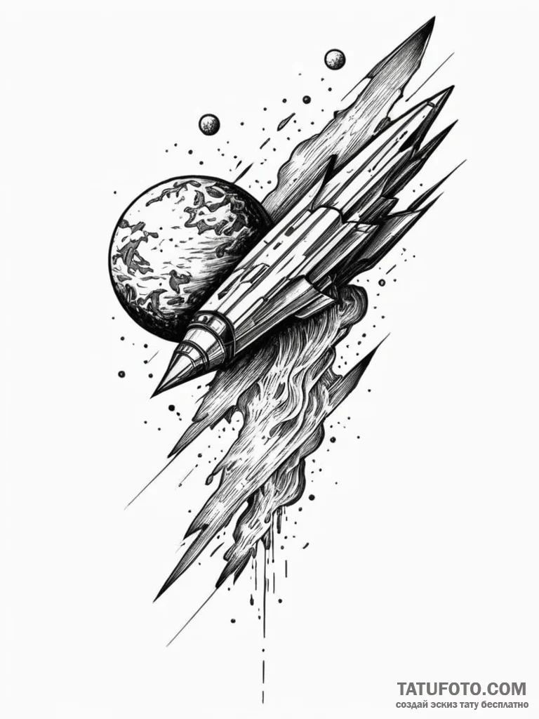 Satellite crashing to earth like a fiery mete… — эскиз тату (№1752237189_0, 11.07.2025 12:33) — Tatufoto.com