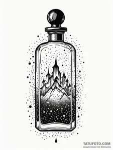 Bottle of perfume, its mist forming a ghostly... - эскиз тату (№1752237835_0, 11.07.2025 12:43) — Tatufoto.com