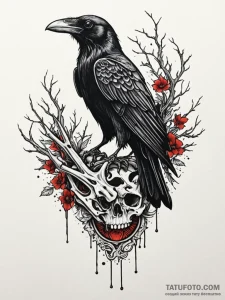 Raven perched upon skeletal hand, tattoo sket... - эскиз тату (№1752237916_0, 11.07.2025 12:45) — Tatufoto.com