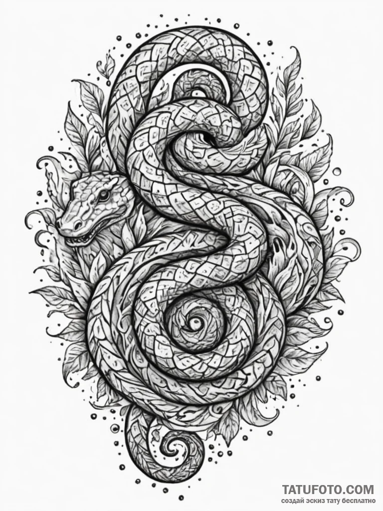 Labyrinth serpent beneath ice, tattoo line ar… — эскиз тату (№1752238079_0, 11.07.2025 12:47) — Tatufoto.com
