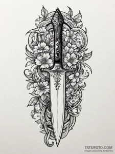 Kitchen knife with thorned handle, artistic t... - эскиз тату (№1752238242_0, 11.07.2025 12:50) — Tatufoto.com