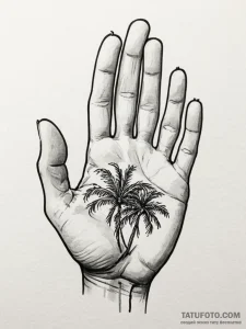 Palm, ink illustration for tattoo, muted colo... - эскиз тату (№1752238405_0, 11.07.2025 12:53) — Tatufoto.com