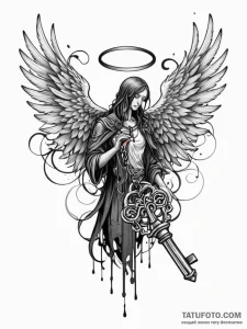 Angel raven holding key, artistic tattoo sket... - эскиз тату (№1752238567_0, 11.07.2025 12:56) — Tatufoto.com