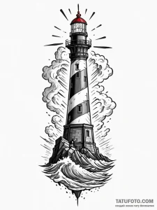 A towering lighthouse beacon against a stormy... - эскиз тату (№1752238647_0, 11.07.2025 12:57) — Tatufoto.com