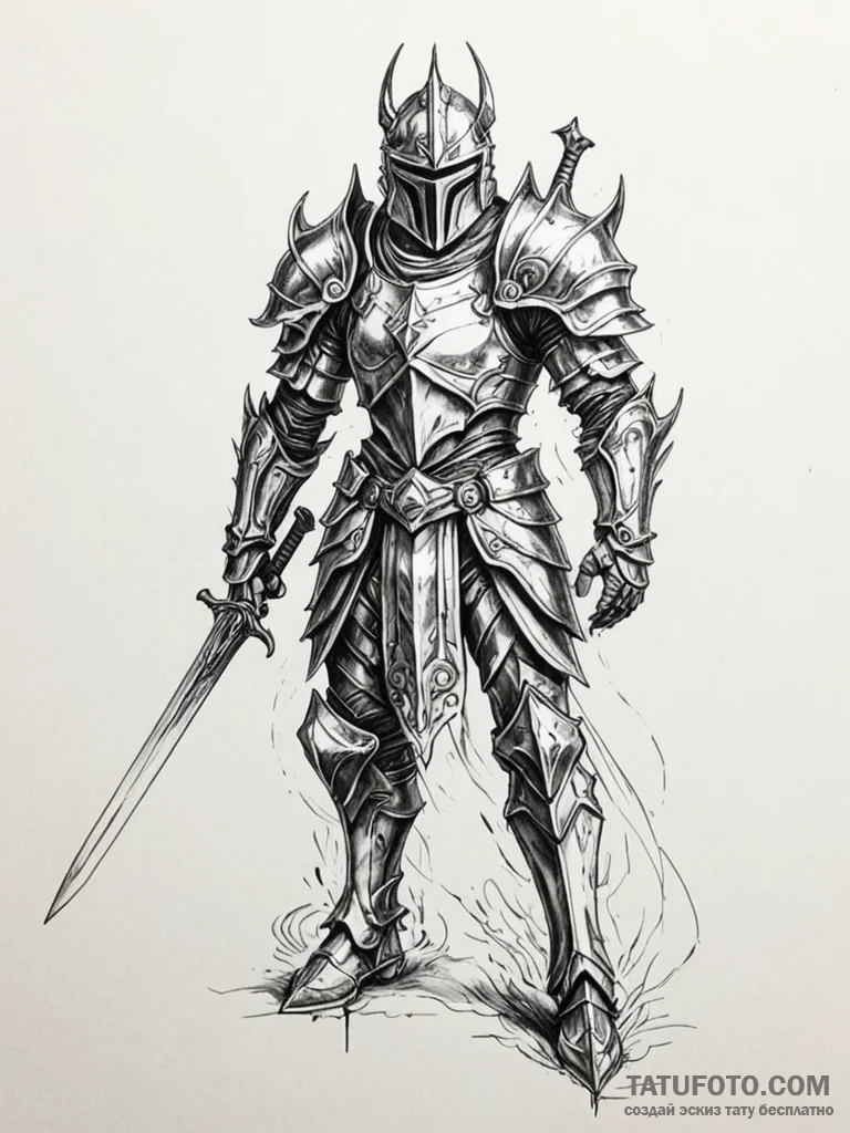 Abyssal knight with jagged blade, artistic ta... - эскиз тату (№1752238971_0, 11.07.2025 13:02) — Tatufoto.com