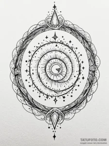 Ring of stars spiraling in void, tattoo flash... - эскиз тату (№1752239375_0, 11.07.2025 13:09) — Tatufoto.com