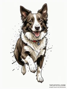 A playful border collie mid-run, energetic po... - эскиз тату (№1752239535_0, 11.07.2025 13:12) — Tatufoto.com