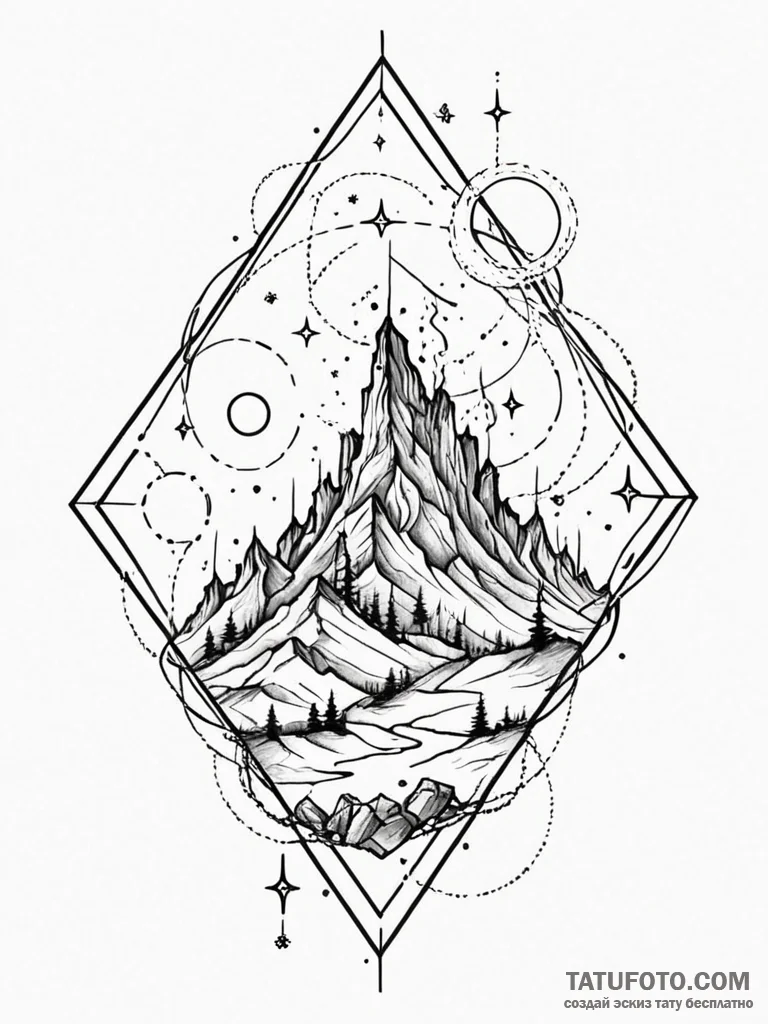 Burning constellation above ruins, tattoo lin… — эскиз тату (№1752239697_0, 11.07.2025 13:14) — Tatufoto.com