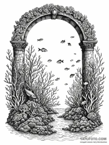 An underwater archway leading to a vibrant co... - эскиз тату (№1752240265_0, 11.07.2025 13:24) — Tatufoto.com