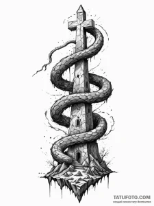 Graven serpent through shattered spire, ink i... - эскиз тату (№1752240348_0, 11.07.2025 13:25) — Tatufoto.com