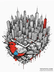 A whimsical bird's eye view of city, expansiv... - эскиз тату (№1752240598_0, 11.07.2025 13:29) — Tatufoto.com