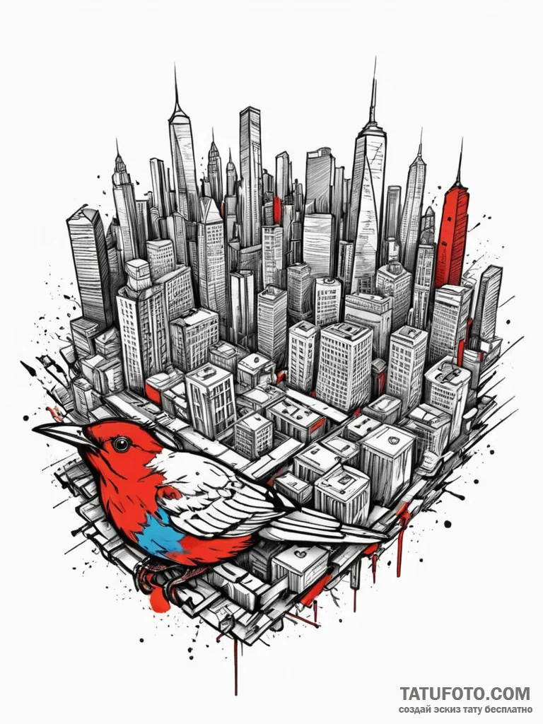 A whimsical bird’s eye view of city, expansiv… — эскиз тату (№1752240598_0, 11.07.2025 13:29) — Tatufoto.com