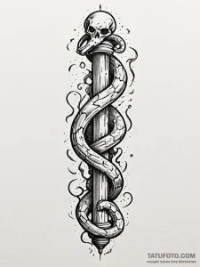 Bone serpent circling crumbling column, conce... - эскиз тату (№1752240682_0, 11.07.2025 13:31) — Tatufoto.com