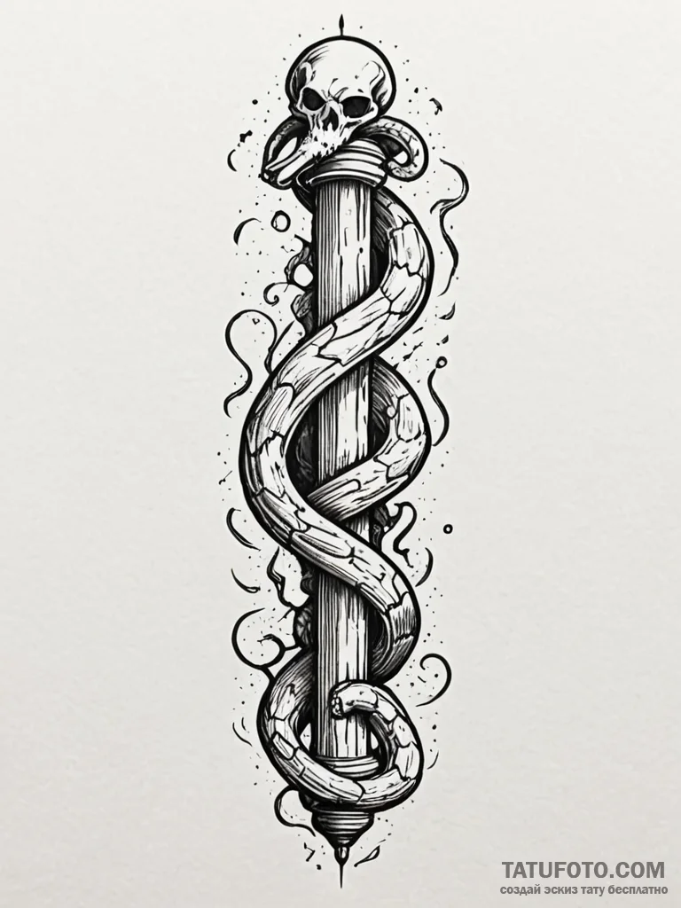 Bone serpent circling crumbling column, conce… — эскиз тату (№1752240682_0, 11.07.2025 13:31) — Tatufoto.com