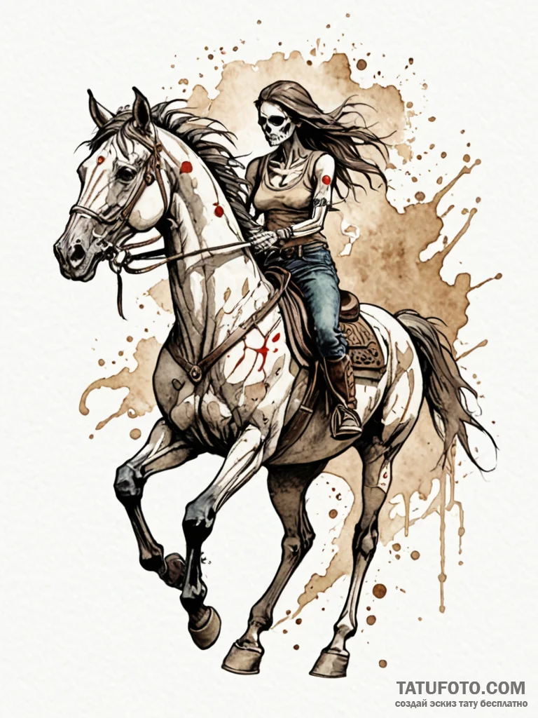 Apocalyptic horse with skeletal rider, tattoo... - эскиз тату (№1752240765_0, 11.07.2025 13:32) — Tatufoto.com