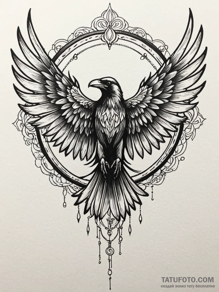 Angelic crow with skeletal wings, tattoo line... - эскиз тату (№1752240849_0, 11.07.2025 13:34) — Tatufoto.com