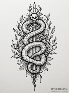 Hallowed serpent crowned with roots, artistic... - эскиз тату (№1752240932_0, 11.07.2025 13:35) — Tatufoto.com