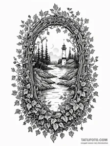 Oak throne buried beneath ivy, ink illustrati... - эскиз тату (№1752241617_0, 11.07.2025 13:46) — Tatufoto.com