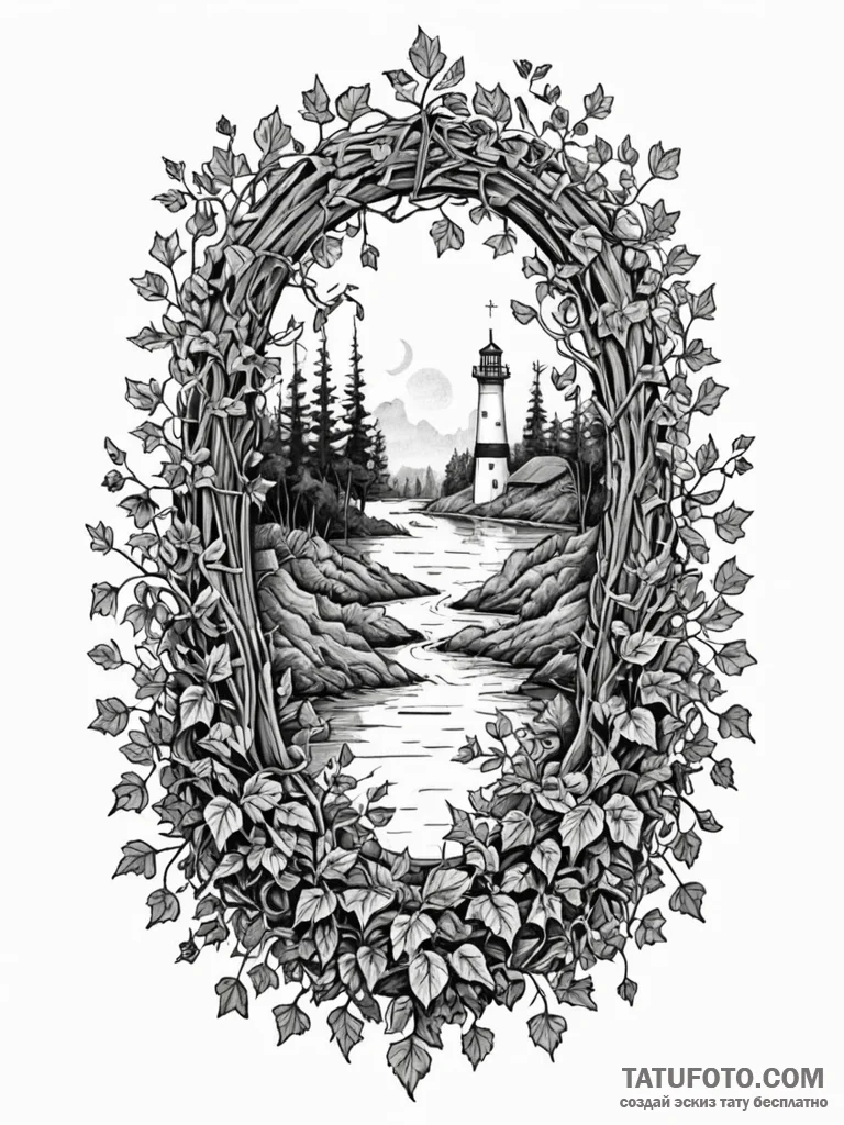 Oak throne buried beneath ivy, ink illustrati… — эскиз тату (№1752241617_0, 11.07.2025 13:46) — Tatufoto.com