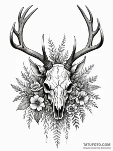 Elk skull used as a planter for carnivorous f... - эскиз тату (№1752242647_0, 11.07.2025 14:04) — Tatufoto.com