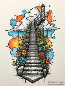 Stairway to the clouds, tattoo sketch design,... - эскиз тату (№1752243072_0, 11.07.2025 14:11) — Tatufoto.com