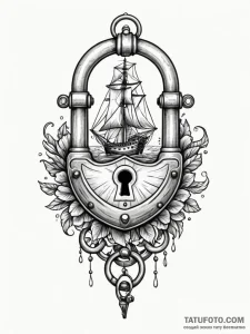 Open lock with spectral key, tattoo sketch de... - эскиз тату (№1752243242_0, 11.07.2025 14:14) — Tatufoto.com