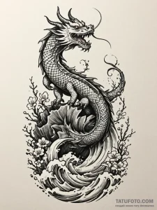 Dragon's spine used as a railing for a dark,... - эскиз тату (№1752243413_0, 11.07.2025 14:16) — Tatufoto.com
