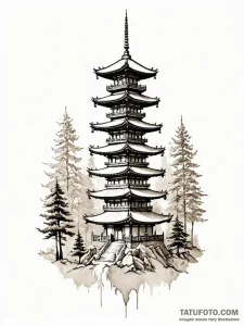 Pagoda, symbolizing wisdom and serenity, conc... - эскиз тату (№1752243498_0, 11.07.2025 14:18) — Tatufoto.com