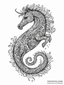 Hippocampus (sea-horse) made of waves and foa... - эскиз тату (№1752243840_0, 11.07.2025 14:24) — Tatufoto.com