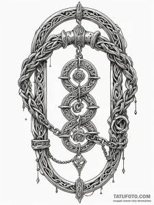 Orcish chains coiled around gate, tattoo flas... - эскиз тату (№1752244011_0, 11.07.2025 14:26) — Tatufoto.com
