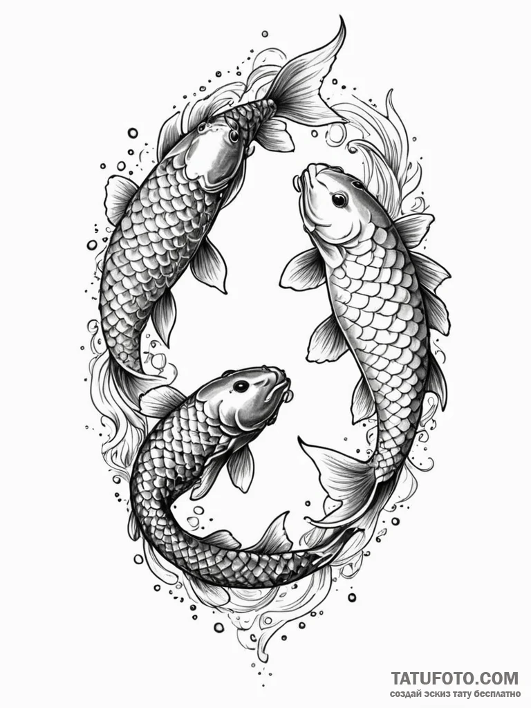 Koi twins chasing each other, tattoo flash sh… — эскиз тату (№1752244183_0, 11.07.2025 14:29) — Tatufoto.com