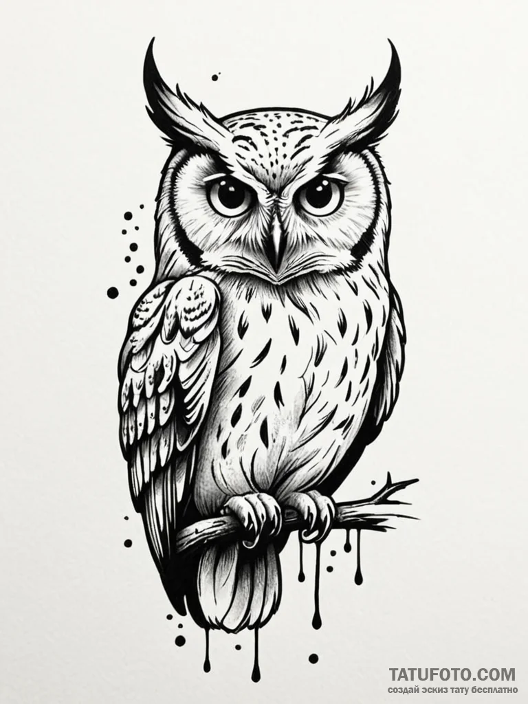 Owl, artistic tattoo sketch, blackwork tattoo… — эскиз тату (№1752244268_0, 11.07.2025 14:31) — Tatufoto.com