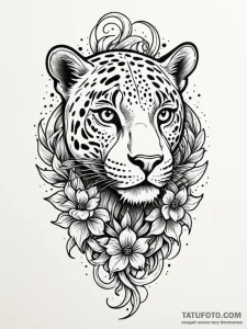 Jaguar relic beneath celestial bloom, tattoo... - эскиз тату (№1752244353_0, 11.07.2025 14:32) — Tatufoto.com