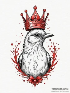 A whimsical bird with a crown, regal,, tattoo... - эскиз тату (№1752244864_0, 11.07.2025 14:41) — Tatufoto.com