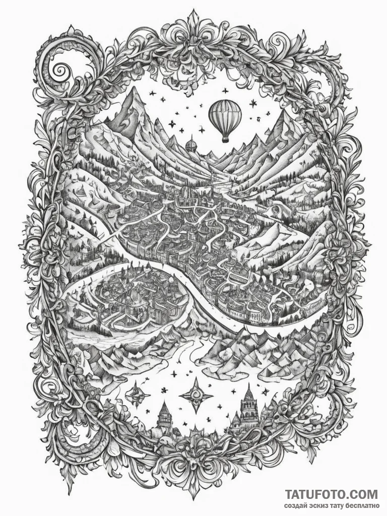 Unfurled scroll showing a battle plan or a ma… — эскиз тату (№1752245120_0, 11.07.2025 14:45) — Tatufoto.com