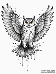 Angel owl with spread wings, artistic tattoo... - эскиз тату (№1752245550_0, 11.07.2025 14:52) — Tatufoto.com