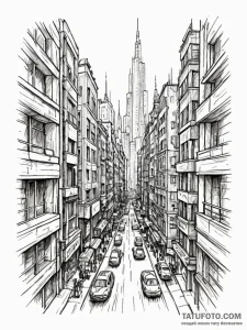 Red-light district of a futuristic city, seen... - эскиз тату (№1752245976_0, 11.07.2025 14:59) — Tatufoto.com