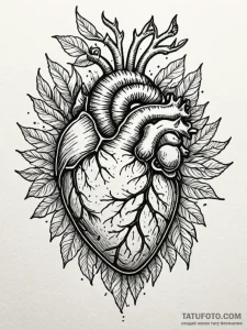 Anatomical heart woven from thorny vines, tat... - эскиз тату (№1752246062_0, 11.07.2025 15:01) — Tatufoto.com