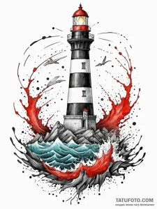 Lighthouse collapsed beneath sea, artistic ta... - эскиз тату (№1752246356_0, 11.07.2025 15:05) — Tatufoto.com
