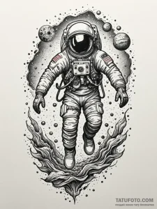 Astronaut floating in the ocean, tattoo line... - эскиз тату (№1752246818_0, 11.07.2025 15:13) — Tatufoto.com