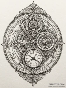 Dial from a vintage watch, showing its intric... - эскиз тату (№1752246902_0, 11.07.2025 15:15) — Tatufoto.com