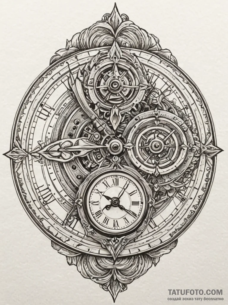 Dial from a vintage watch, showing its intric… — эскиз тату (№1752246902_0, 11.07.2025 15:15) — Tatufoto.com