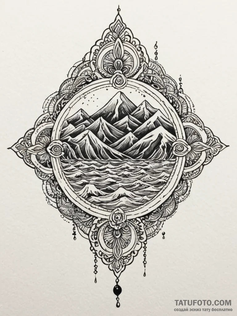 Sea, tattoo drawing outline, on a clean white... - эскиз тату (№1752247328_0, 11.07.2025 15:22) — Tatufoto.com