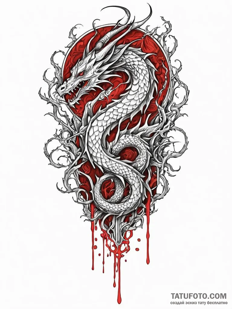 Dragon blood dripping from blade, tattoo line… — эскиз тату (№1752247834_0, 11.07.2025 15:30) — Tatufoto.com