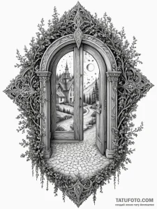 Oak door opening to spectral rift, concept ar... - эскиз тату (№1752247917_0, 11.07.2025 15:31) — Tatufoto.com