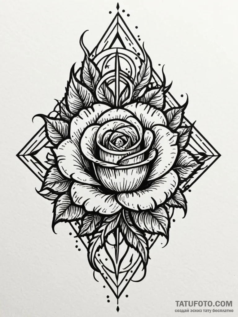 Rose sigil burning in darkness, tattoo line a... - эскиз тату (№1752248086_0, 11.07.2025 15:34) — Tatufoto.com