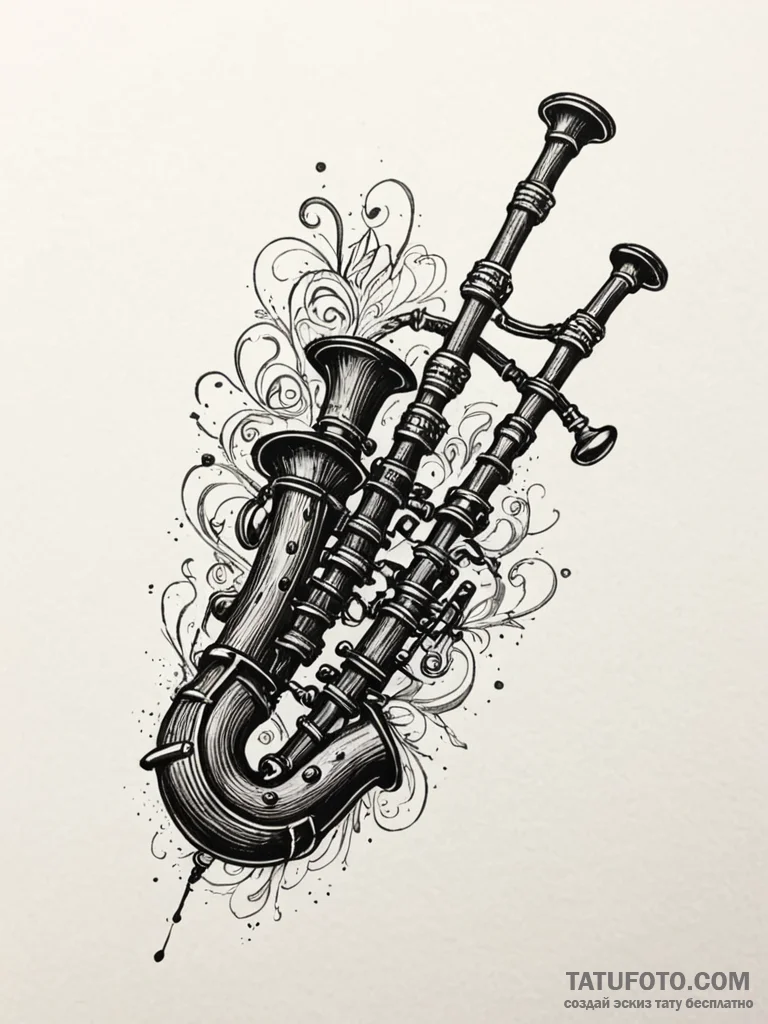A detailed bagpipe instrument, celtic culture... - эскиз тату (№1752248169_0, 11.07.2025 15:36) — Tatufoto.com