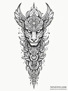 Totem pole of mythical creatures, tattoo sket... - эскиз тату (№1752248503_0, 11.07.2025 15:41) — Tatufoto.com