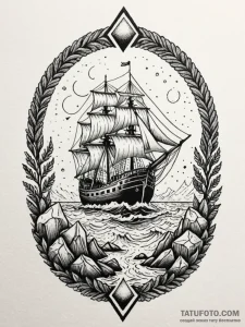Siren luring a ship onto rocks with a song, t... - эскиз тату (№1752248795_0, 11.07.2025 15:46) — Tatufoto.com