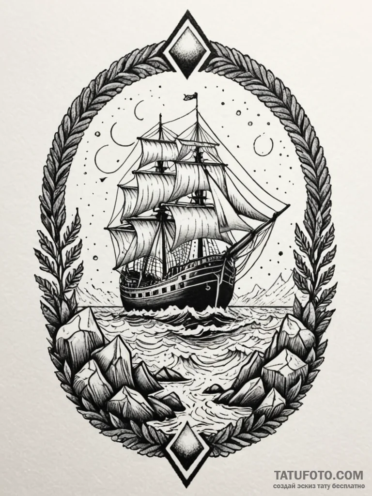 Siren luring a ship onto rocks with a song, t… — эскиз тату (№1752248795_0, 11.07.2025 15:46) — Tatufoto.com